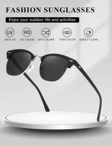 Vista 130 de AEVOGUE Gafas de sol polarizadas para mujeres y hombres semi marco retro gafas de sol AE0369