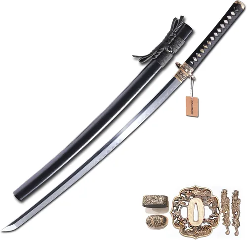 Vista 15 de MURASAME 41" Katana Espada Arcilla Templado Damasco Doblado Acero Real Hamon Latón Tsuba Muy Afilado