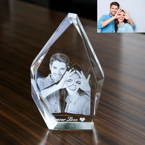 Vista 4 de Marco de fotos personalizado grabado en 3D grabado en el interior del cristal con imagen para Navidad, día de San Valentín, boda, día de la madre