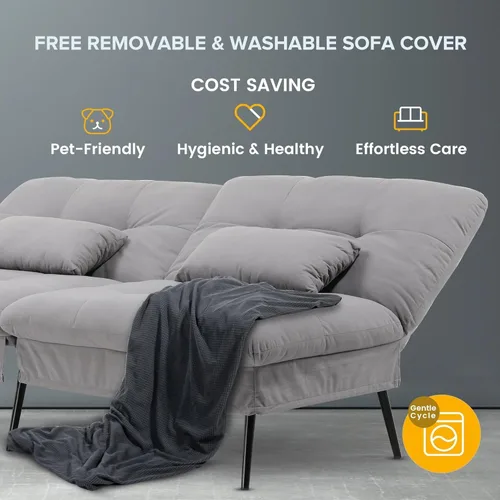 Vista 6 de COMHOMA Sofá cama convertible, sofá de tela de 68 pulgadas con respaldo ajustable, sofá biplaza reclinable, sofá cama, muebles de sala de estar