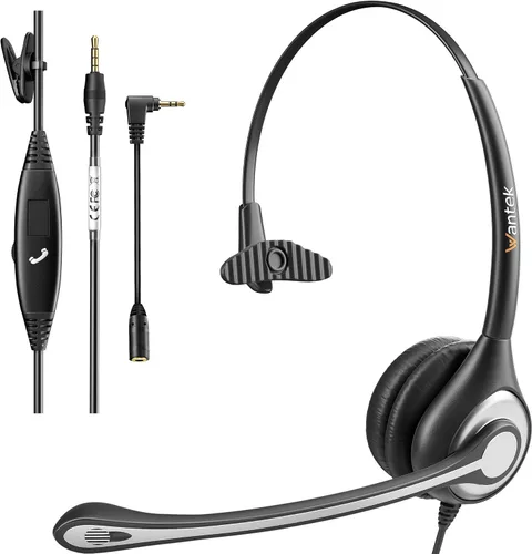 Vista 10 de Wantek - Auriculares USB con micrófono para PC, auriculares para computadora portátil con micrófono de cancelación de ruido, control en línea