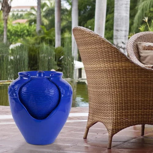Vista 4 de Pure Garden - Fuente de agua para frascos, para interiores o exteriores, con aspecto de cerámica, función de agua de resina con bomba eléctrica