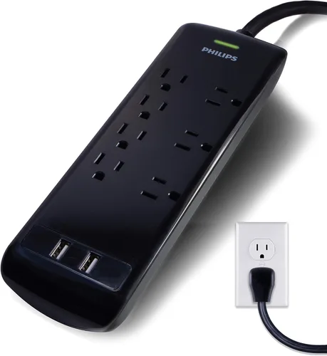 Vista 5 de Philips SPP6270BC/37 Protector de sobretensiones de 6 tomas, montaje en pared y protector de sobretensiones de 7 tomas, 2 puertos USB, cable