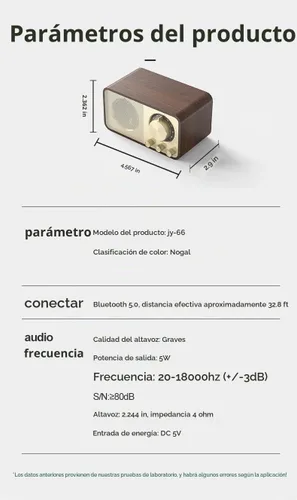 Vista 7 de Altavoz Bluetooth de madera retro, radio recargable de 1500 mAh con antena FM integrada, esfera giratoria de sintonización AM/FM, control de graves