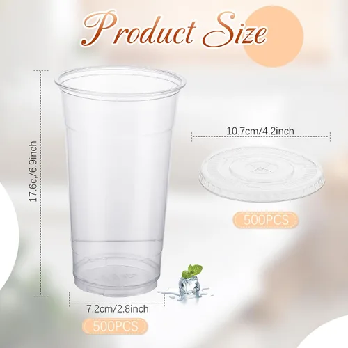 Vista 7 de Skylety - Juego de 500 vasos de plástico transparente de 32 onzas con tapas Vasos de bebida fríos desechables de plástico para fiestas frías