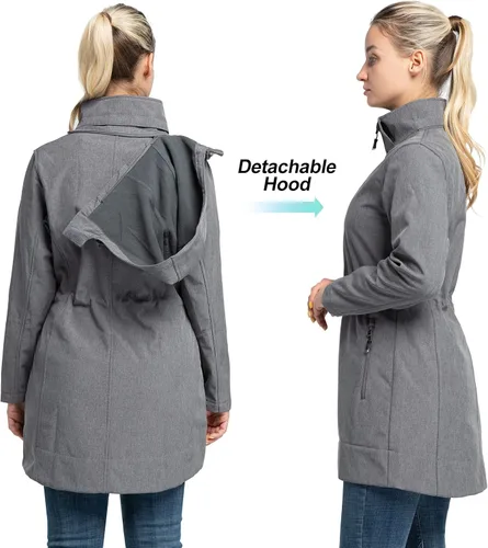 Vista 2 de 33,000ft Chaqueta impermeable Softshell larga para mujer con capucha forro polar cortavientos cortavientos