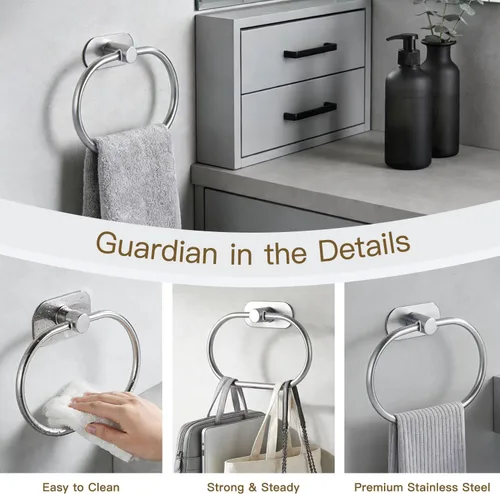 Vista 3 de Toallero autoadhesivo de acero inoxidable para baño, soporte para toallas de mano, sin perforaciones, moderno colgador de toallas de mano