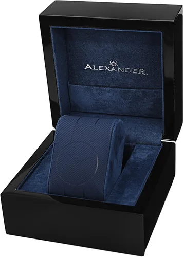 Vista 4 de Alexander Reloj analógico de cuarzo para hombre con correa A103-01, NegroPlata, Correa