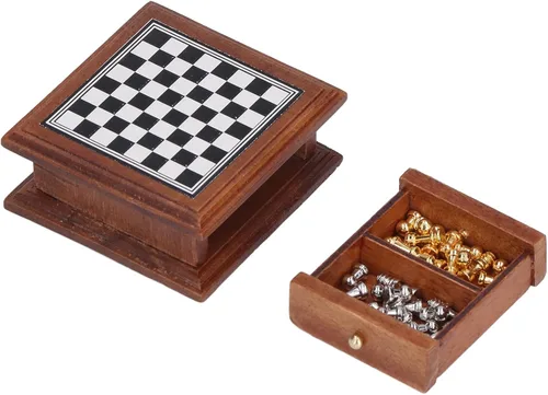 Vista 7 de Juego de ajedrez en miniatura, muebles de casa de muñecas de regalo, decoración de mini colección para el hogar