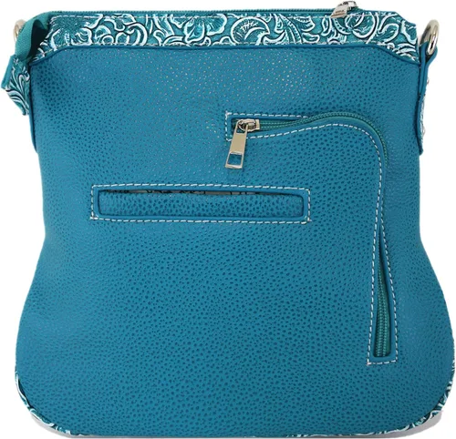 Vista 3 de Estilo occidental Metal mariposa Rhinestone tachonado floral Tooled cuero mujeres bolso Crossbody bolso solo hombro