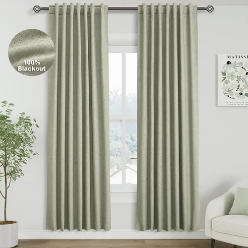 Vista 28 de Nanspring Cortinas de lino 100% opacas para dormitorio, 96 pulgadas de largo, con pestaña trasera, bolsillo para barra, aislamiento térmico, cortina
