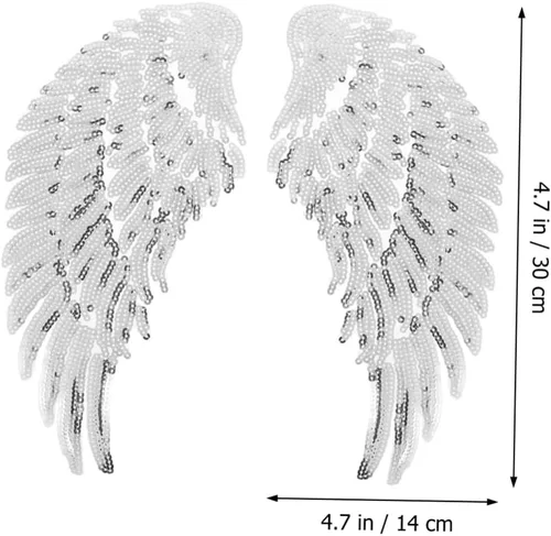 Vista 2 de Luxshiny Angel Wings Sequin Embroidered Applique Patch DIY Clothing Decoration Silver Sew- for Jackets Coats Hats Crafts