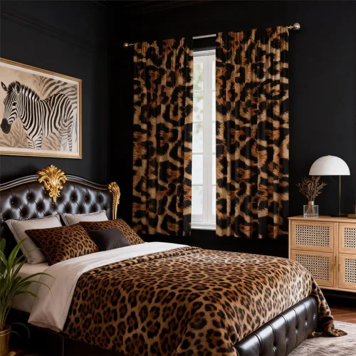 Vista 4 de Cortinas con estampado de leopardo de 42 pulgadas de ancho x 63 pulgadas de alto, para sala de estar y dormitorio, decoración de guepardo
