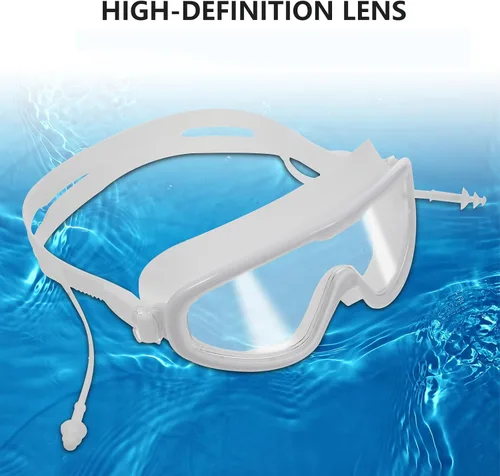 Vista 9 de GANAZONO Adult Swim Goggles Waterproof Silicone Swim Glasses Anti-fog Swimming Equipment White Frame for Swimming Training and Water Sports