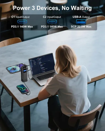 Vista 4 de AsperX Banco de energía para portátil, 27,600 mAh, 162.5 W, cuerpo unificado de aluminio PD3.1, cargador portátil de carga rápida, banco de batería
