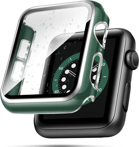 Vista 8 de top4cus Carcasa de 38mm compatible con Apple Watch, con protector de pantalla de vidrio templado incorporado, cubierta de PC para iWatch Series