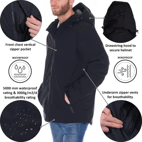 Vista 2 de Alpine Swiss Chaqueta de esquí impermeable con capucha para hombre, abrigo de snowboard cálido para invierno