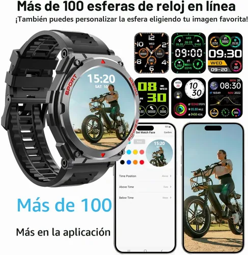 Vista 5 de Reloj inteligente con función de teléfono, hace/responde llamadas, control de voz AI, reloj inteligente con 28 modos deportivos, podómetro, reloj