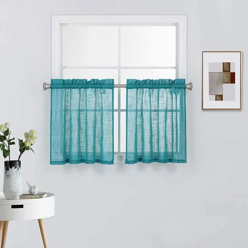 Vista 6 de 2 piezas de cortinas de aspecto de lino sólido y elegante, paneles totalmente cosidos, niveles de tratamiento de ventanas