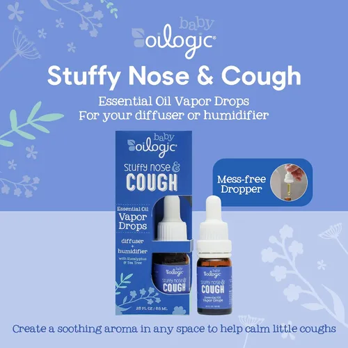 Vista 2 de Oilogic Gotas de vapor de aceite esencial para bebé para difuso y humidificador, juego de 2 unidades con nariz tapada y tos + sueño y sueño - El