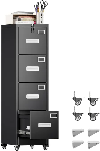 Vista 16 de METAN - Archivador de 2 cajones con cerradura, móvil para debajo del escritorio, archivador para oficina tamaño legal/carta, totalmente ensamblado