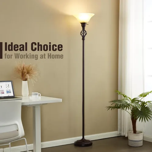 Vista 7 de GyroVu Torchiere - Lámpara de pie para sala de estar, luz LED de lectura de pie para dormitorio con pantalla de vidrio para sala de estar, esquina