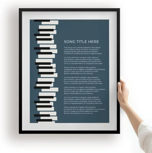 Vista 14 de Piano Keys Custom Songs Lyric Wall Art Print, Personalized Music Poster Blue 11x14" Black Frame