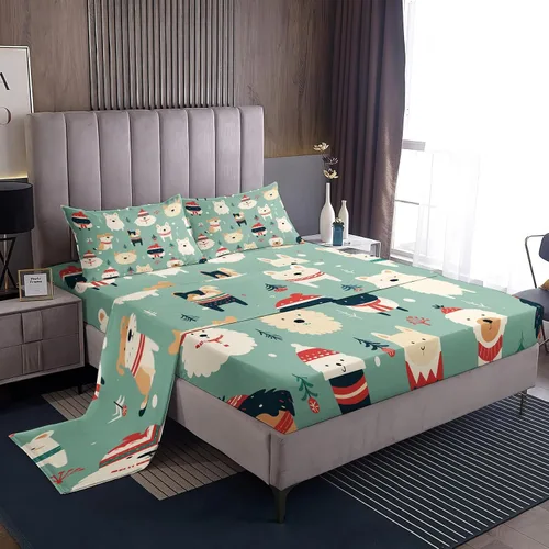 Vista 38 de Juego de sábanas tamaño individual, sábanas para árbol de Navidad, sábanas y fundas de almohada de microfibra de 3 piezas, juego de sábanas