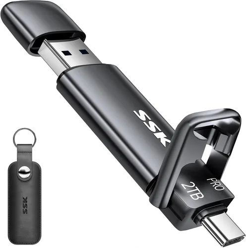 Vista 8 de SSK Unidad SSD USB C de 256GB hasta 1000MB/s, Unidad Flash Rápida, Unidad Dual Tipo-C + USB A 3.2 Gen 2 Unidades de Estado Sólido Externas, Memoria