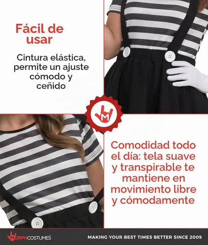 Vista 3 de fun shack Disfraz de Mime para mujer, circo, disfraces de Halloween
