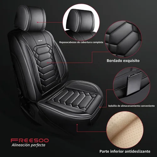 Vista 5 de FREESOO - Funda de asiento personalizada Silverado 1500/2500/3500 2014-2018, color negro custom fit, faux leather, waterproof, 5 seats, airbag