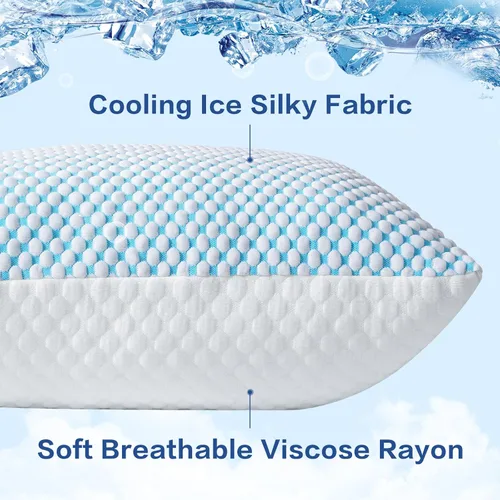 Vista 2 de EASELAND - Almohada firme de espuma viscoelástica triturada (ajustable), transpirable y refrescante para dormir, tamaño estándar, paquete de 2