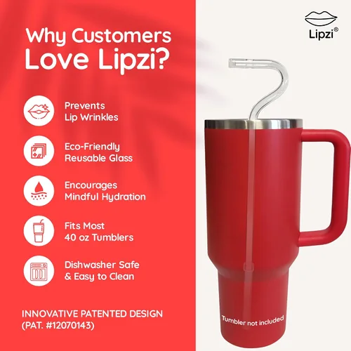 Vista 4 de Lipzi - Popotes antiarrugas - Popotes de vidrio antiarrugas para vaso de 40 oz, popotes reutilizables transparentes con cepillo de limpieza