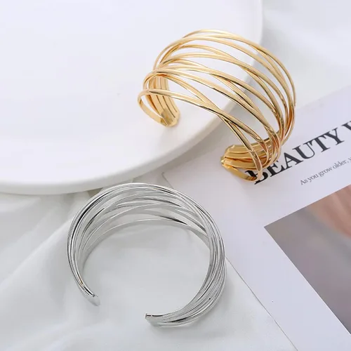 Vista 5 de Brazalete de oro para mujer, chapado en oro de 14 quilates, pulsera gruesa de moda para mujer, pulsera de oro rosa para adolescentes, pulsera