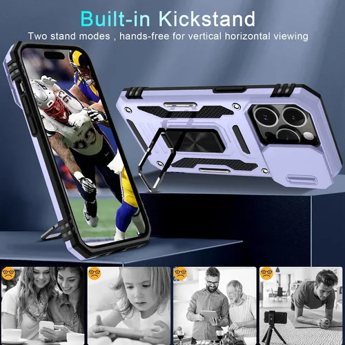 Vista 341 de DEERLAMN Funda para iPhone Xs Max con funda deslizante para cámara + protector de pantalla, soporte giratorio de anillo de grado militar a prueba