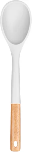 Vista 12 de Cucharas de cocina grandes de silicona, cuchara antiadherente con mango de madera maciza, cucharas de cocina de silicona resistentes al calor