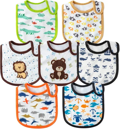Vista 11 de 7 Piezas Baberos de Bebé de Algodón Impermeables con Cierre de Velcro Babero para Recién Nacido Recuerdo Regalo de Bebé para Babear Alimentación