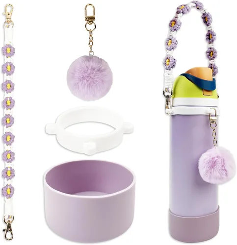 Vista 8 de Juego de fundas de silicona para botella de agua Owala de 24 oz, 32 oz, 40 oz - Incluye dije de dibujos animados y correa de mango de botella