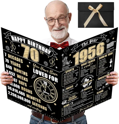 Vista 8 de Turypaty Tarjeta de 10 cumpleaños grande con sobre para niños y niñas, libro de firmas de invitados gigante de feliz 10 cumpleaños en negro y oro