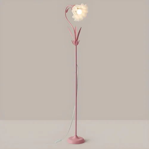 Vista 3 de RUNNUP Lámpara de pie moderna, lámpara alta con forma de flor de 1 luz con pantalla acrílica, lámpara alta para sala de estar, dormitorio, Negro