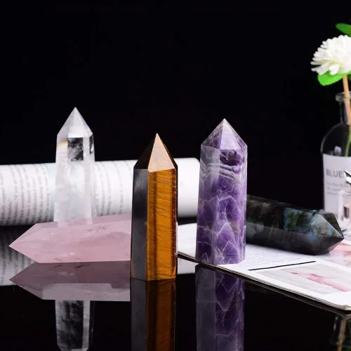 Vista 6 de Runyangshi Varitas de cristal curativo natural, 6 piedras facetadas de chakra de Reiki, varita de prisma facetada de un solo punto de cristal