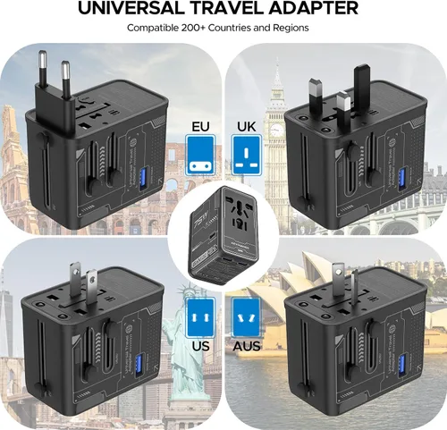Vista 3 de Adaptador de viaje universal 75W GaN, adaptador de corriente internacional