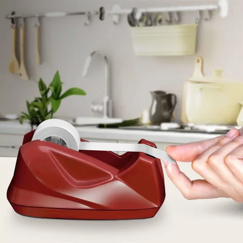 Vista 4 de Acrimet Dispensador de cinta de escritorio prémium con base antideslizante (resistente) (color rojo)