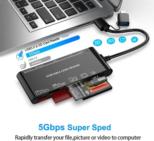 Vista 4 de Lector de tarjetas de memoria USB-C 7 en 1: lector de tarjetas múltiples para SD, Micro SD, CF, XD y MS, USB 3.0 Plug and Play para PC y Mac