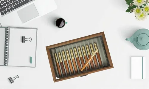 Vista 5 de Vitrina de madera para bolígrafos de 12 bolígrafos, caja organizadora de coleccionistas de almacenamiento de bolígrafos con ventana de vidrio