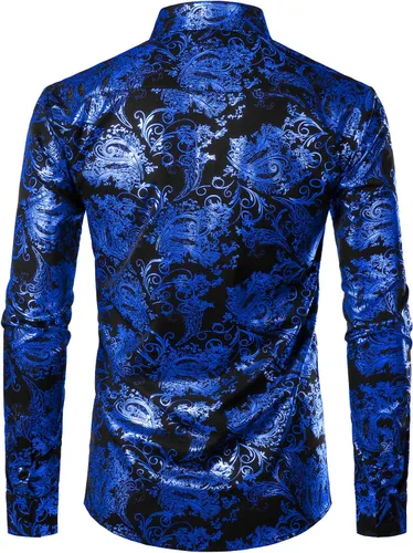 Vista 2 de ZEROYAA Camisa de vestir de cachemira de lujo para hombre, con estampado floral brillante, camisas con botones para fiesta de graduación