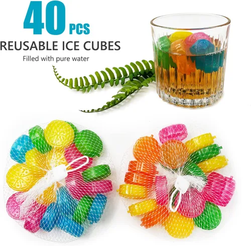 Vista 4 de Cubitos de hielo reutilizables, 40 cubitos de hielo de plástico, congelación rápida, fáciles de limpiar, congelables, falsos cubitos de hielo