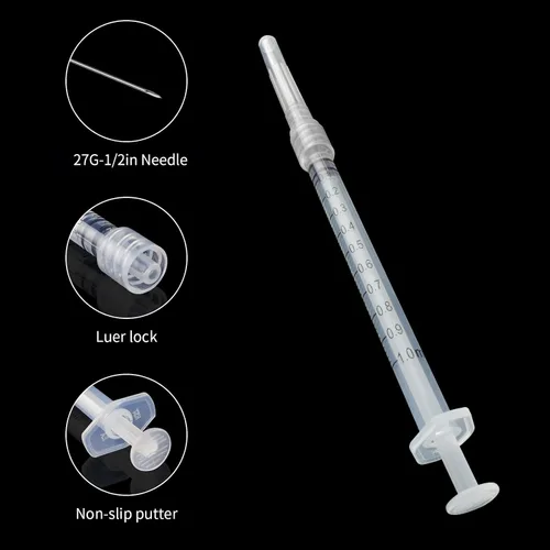 Vista 3 de Jeringa de 1 cc/ml con herramientas de laboratorio de aguja de 0.95 oz y 1/2 pulgadas, paquete de 20 Cada uno envuelto individualmente