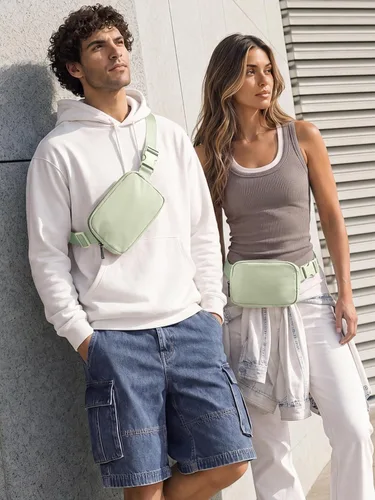 Vista 2 de ODODOS Minicangurera unisex con correa ajustable; pequeña bolsa de la cintura para entrenamiento, correr, viajes y senderismo, DESERT SAGE