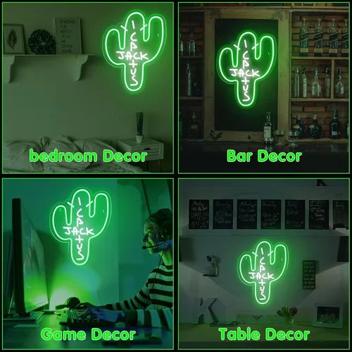 Vista 6 de Señal LED de neón Cactus Jack - Decoración regulable, luz de neón verde de Jack Cactus en forma de cactus para arte de pared del dormitorio